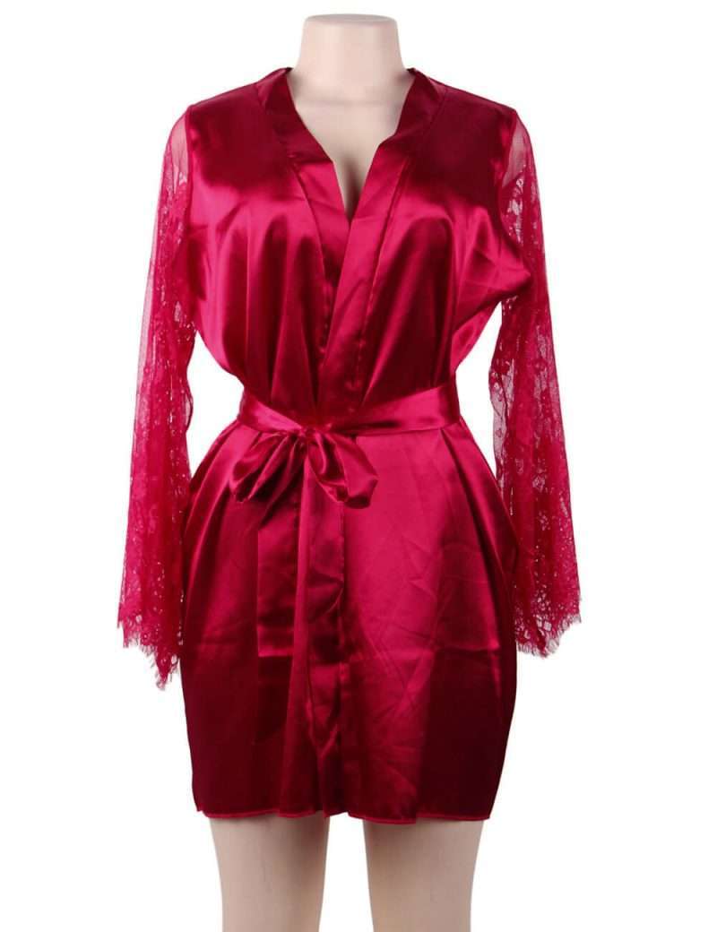 Romantic Nightwear Pajamas Wine Red Silk Satin
