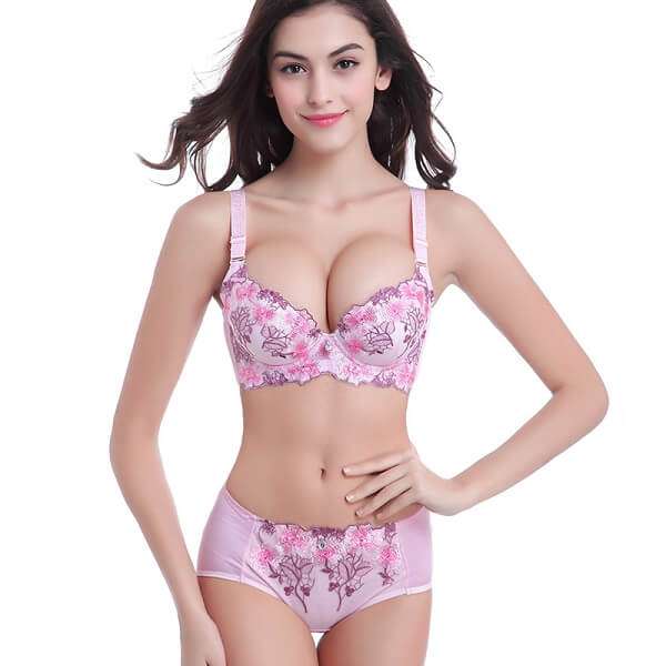 Buy online Pink Polyester Bras And Panty Set from lingerie for