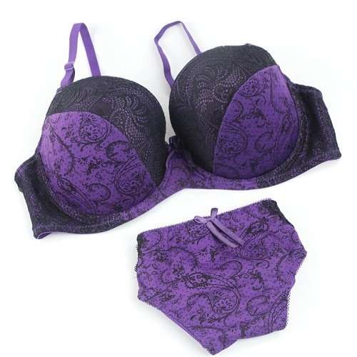 Boldiva Plus Size Sexy Padded Bra Panty Lingerie Sets 1260 Purple Boldiva