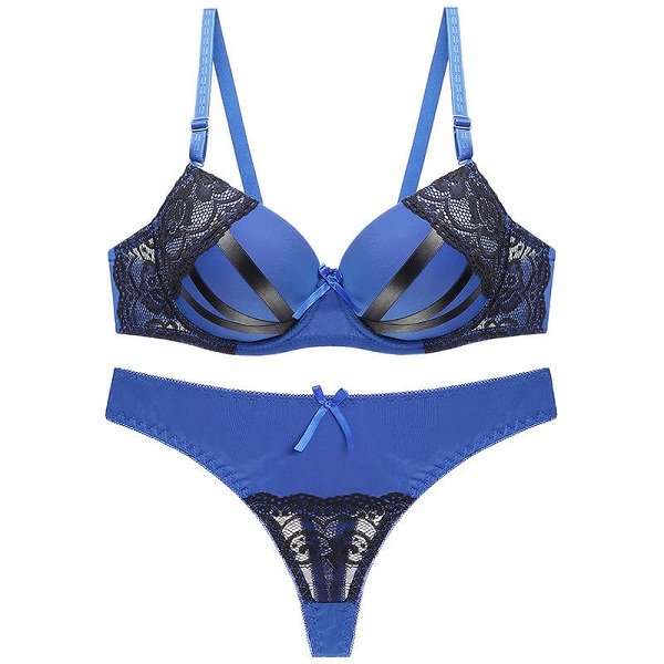 Boldiva Plus Size Sexy Padded Bra Thong Lingerie Sets CB09 Blue